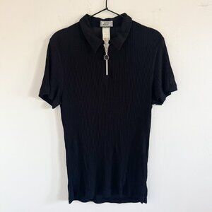 Gianni Versace Vintage Black Semi Sheer Zip Top EU 48